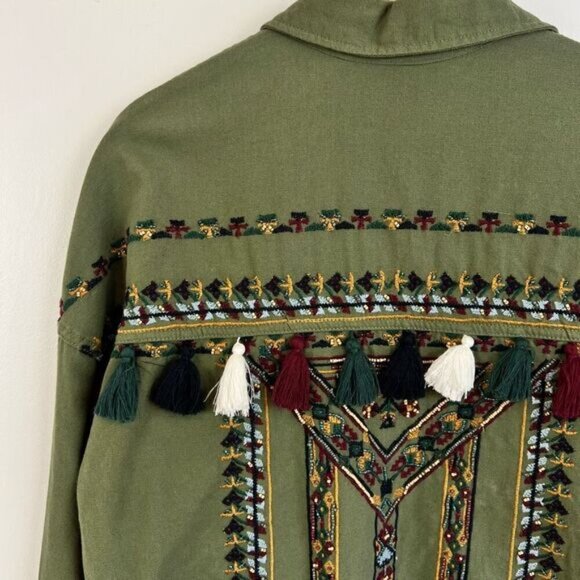 Zara Trafulac Collection Women’s XS Army Green Embroidered Button Down Shirt Top - Picture 9 of 13